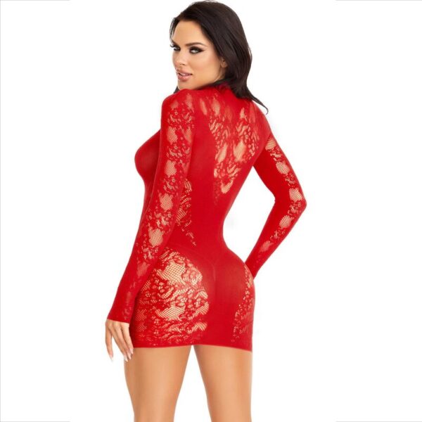 LEG AVENUE - MINI VESTIDO COM RENDA MANGA COMPRIDA VERMELHO - Image 3