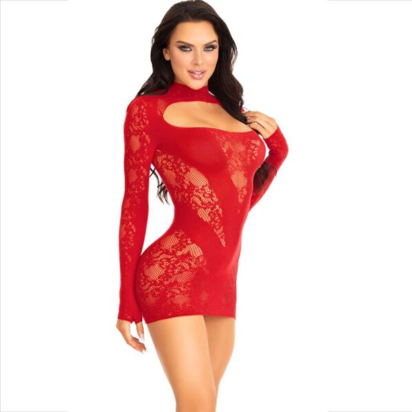 LEG AVENUE - MINI VESTIDO COM RENDA MANGA COMPRIDA VERMELHO - Image 2