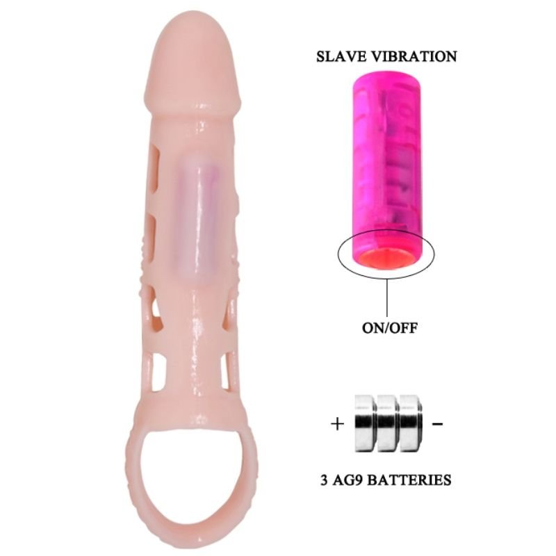 BAILE FUNDA EXTENSORA PENE CON VIBRACION Y STRAP NATURAL 13.5 CM - Image 4