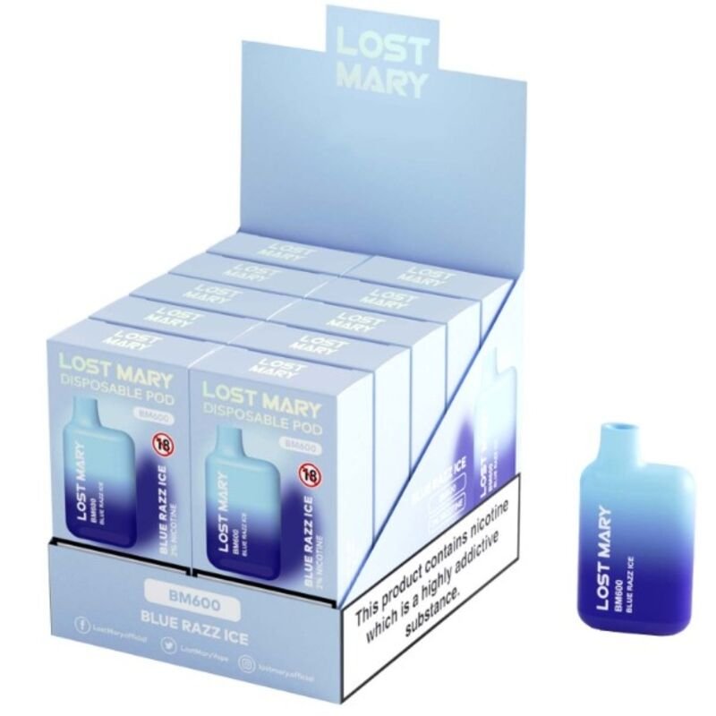 LOST MARY - BM600 NICOTINA VAPER 2% DESCARTÁVEL AZUL RAZZ ICE - Image 2