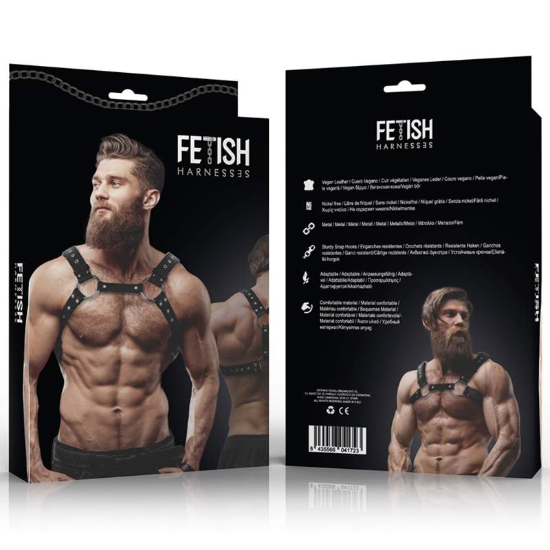 FETISH SUBMISSIVE ATTITUDE - ARNÊS DE PEITORAL DE COURO ECOLÓGICO MASCULINO COM TACHAS - Image 2