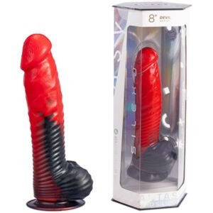 SILEXD - DEVIL DILDO FANTASIA DE SILICONE LÍQUIDO TERMOREATIVO VERMELHO E PRETO 20,3 CM