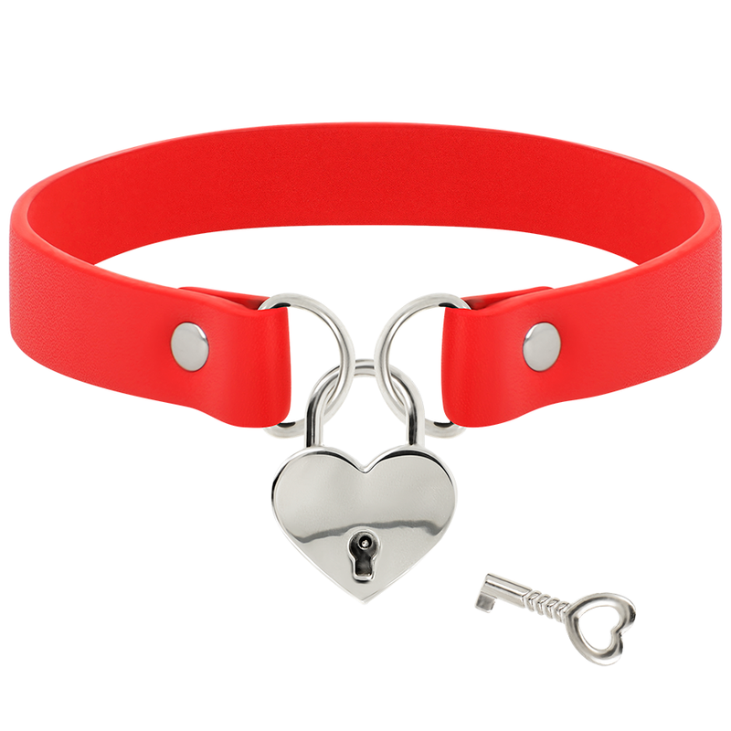 COQUETTE CHIC DESIRE - COLAR DE COURO VEGANO VERMELHO COM ACESSÓRIO DE CORAO COM CHAVE - Image 3