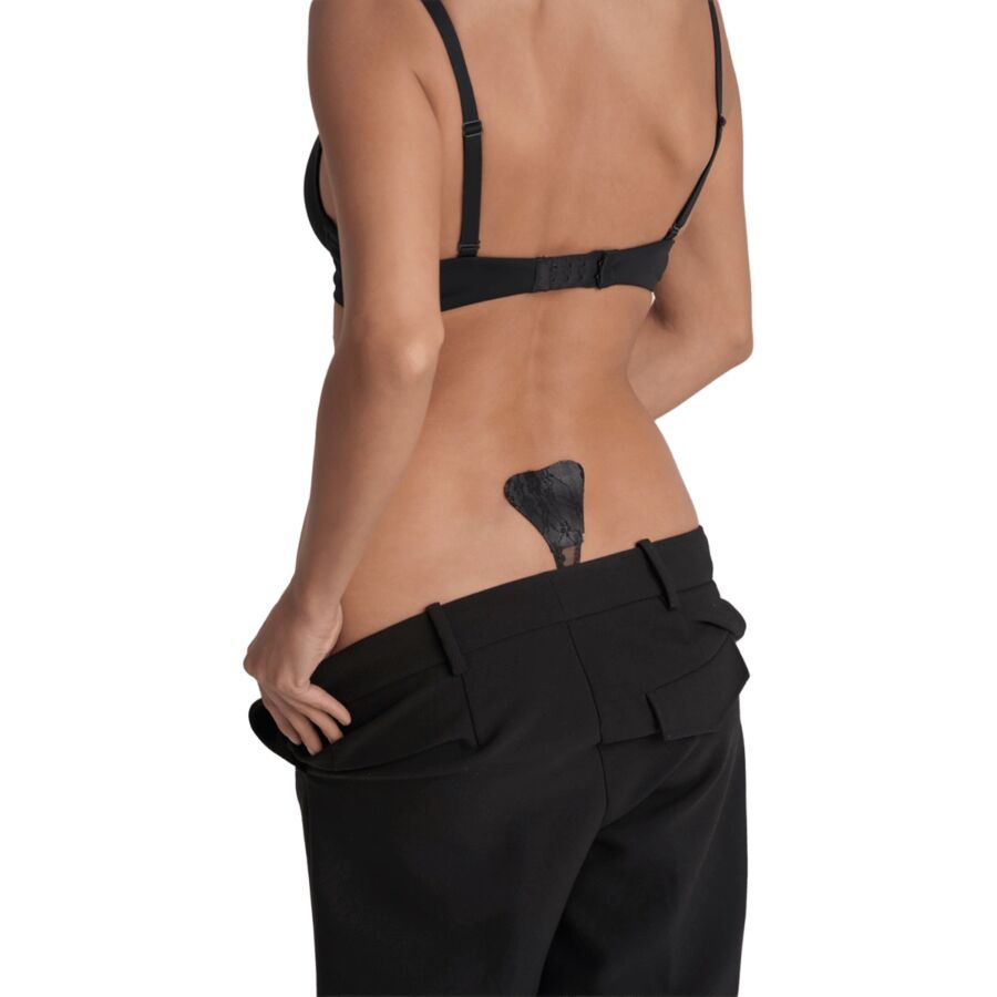BYE-BRA - TANGA ADHESIVO ENCAJE NEGRO TALLA ÚNICA - Image 2