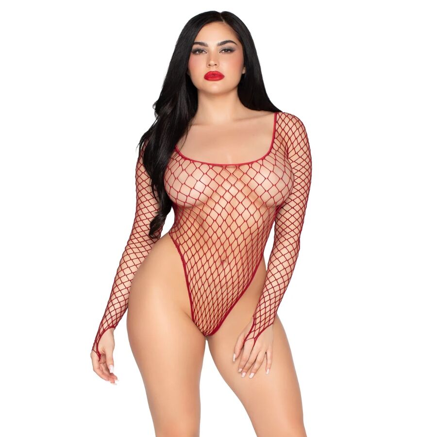 LEG AVENUE - 89377 BODY DE MALHA INDUSTRIAL COM CORTE ALTO, VERMELHO - TAMANHO ÚNICO
