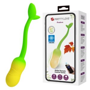 PRETTY LOVE - OVO VIBRATÓRIO COM CONTROLE POR APLICATIVO PULSEN, 12 FUNÇÕES, RECARREGÁVEL VIA USB, VERDE-AMARELO